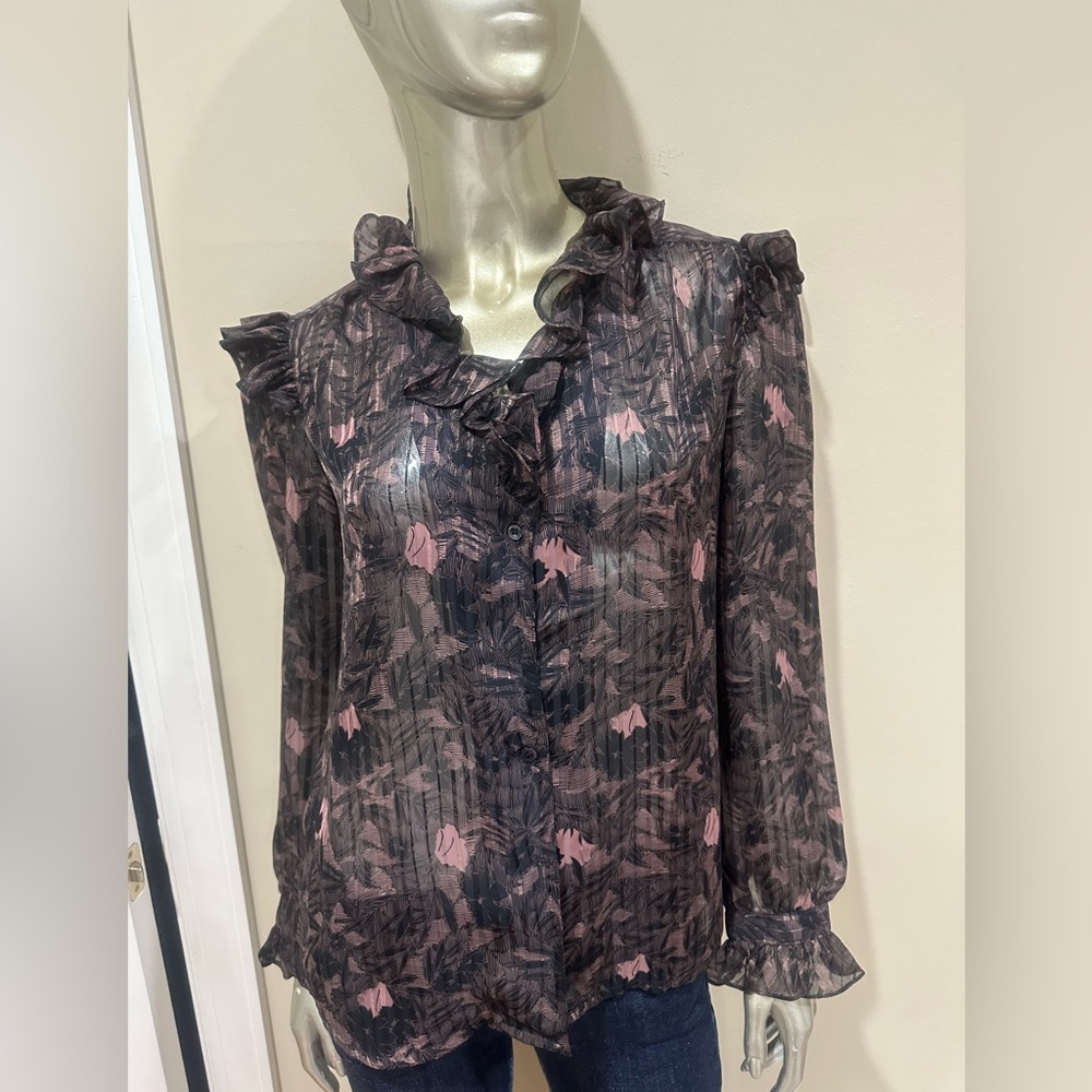 Vintage La Chine Classic Galinda Wang Blouse purple Chiffon Ruffle Victorian 6